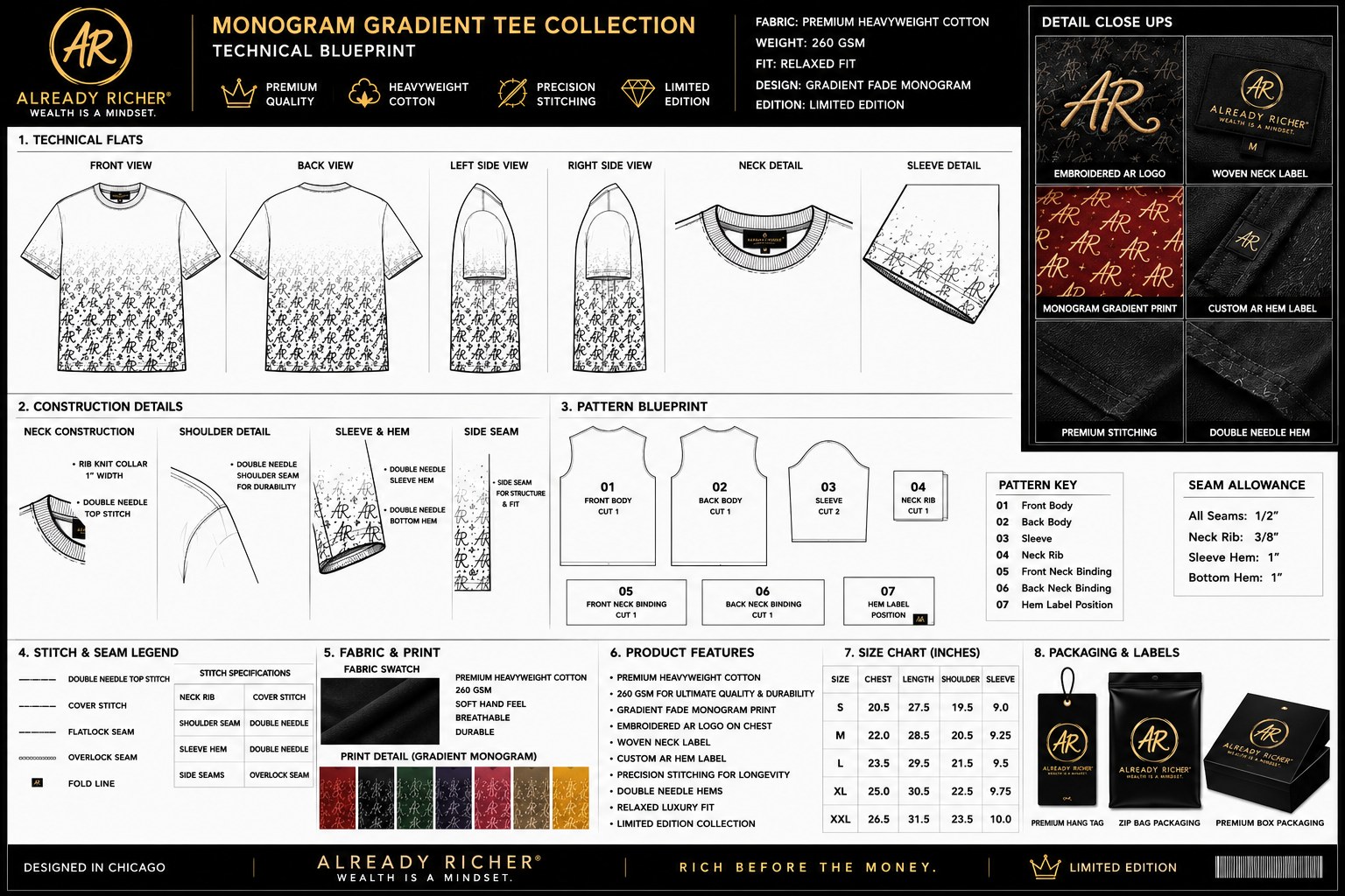 Monogram Gradient Tee — official technical blueprint sheet