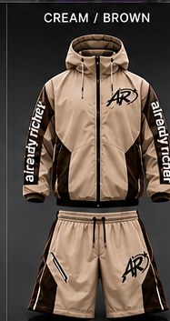 Cream / Brown — AR Windbreaker Shorts Set