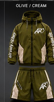 Olive / Cream — AR Windbreaker Shorts Set